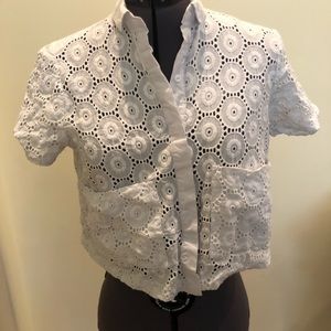 Topshop Cropped Button up crochet white blouse